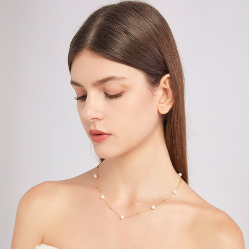 6-7mm Jessica 18k Gold Freshwater Pearl Necklace - House Of Pearls